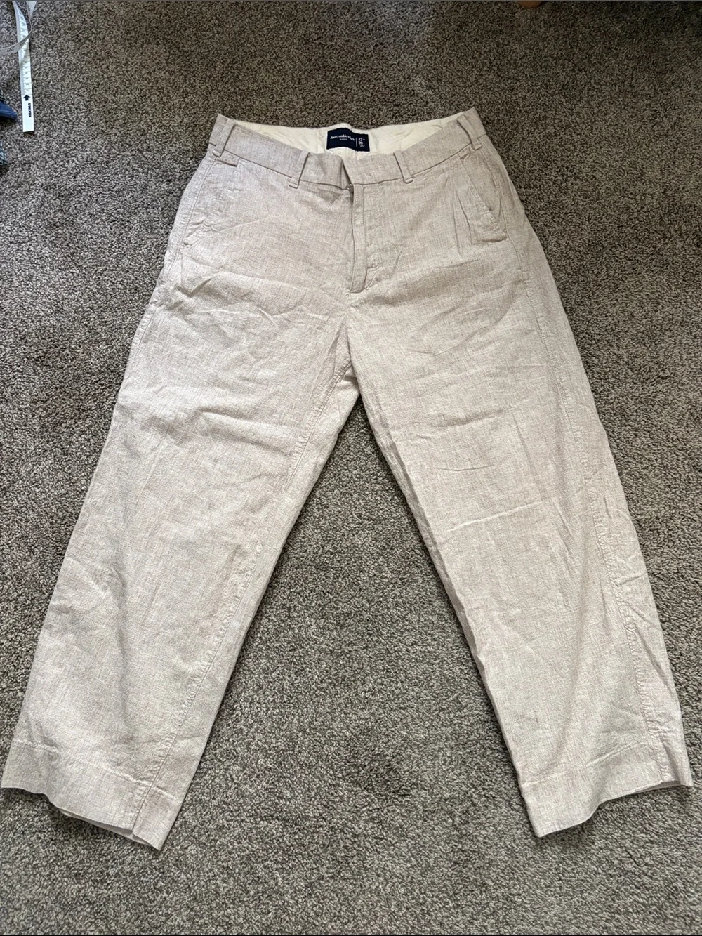 Abercrombie & Fitch Light Tan Linen-Blend Baggy Trousers